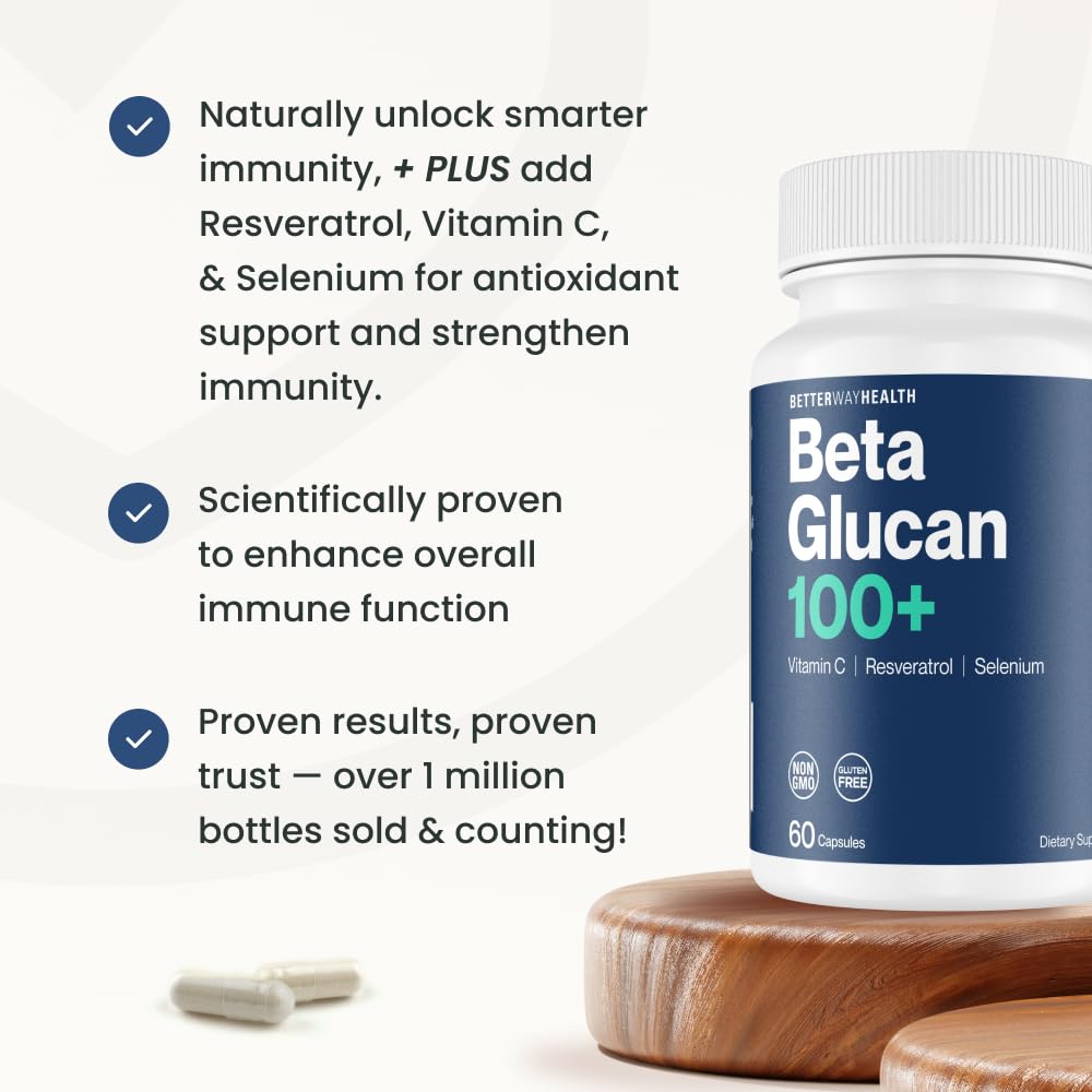 Better Way Health Advanced Immune Readiness – Beta Glucan with Vitamin C, Selenium & Resveratrol | 60 Capsules