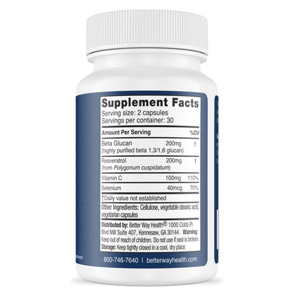 Better Way Health Advanced Immune Readiness – Beta Glucan with Vitamin C, Selenium & Resveratrol | 60 Capsules