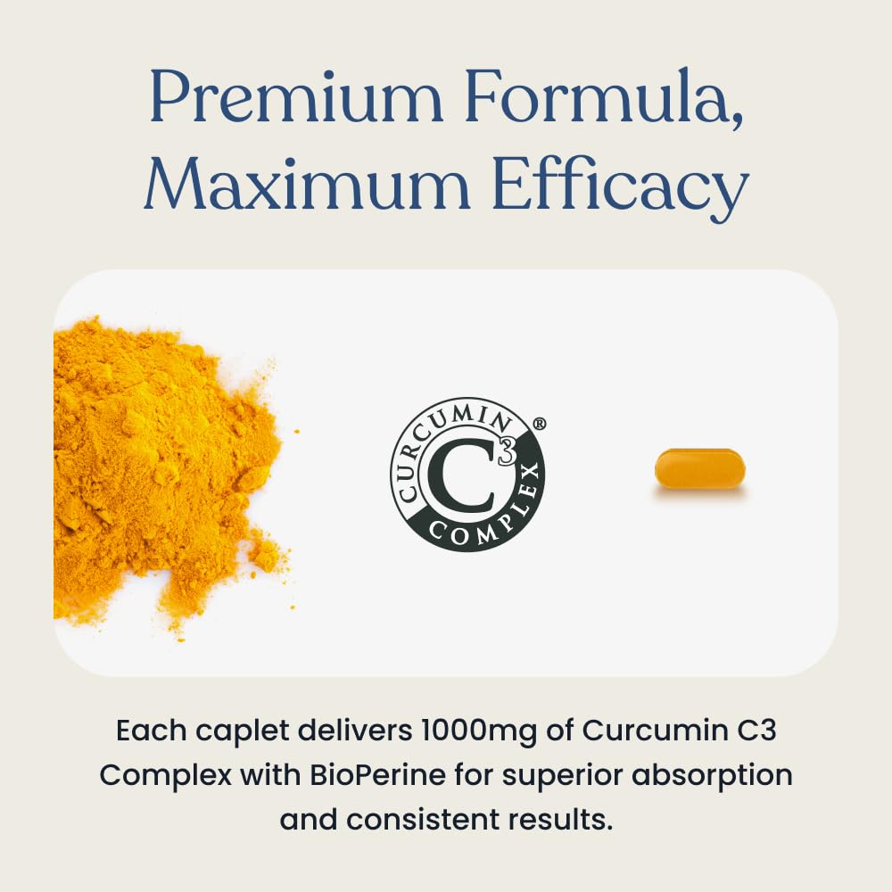 Better Way Health Curcumin Extra Strength 1000mg - Turmeric Curcumin C3 Complex + BioPerine Black Pepper for Joint & Immune Health - 60 Caplets