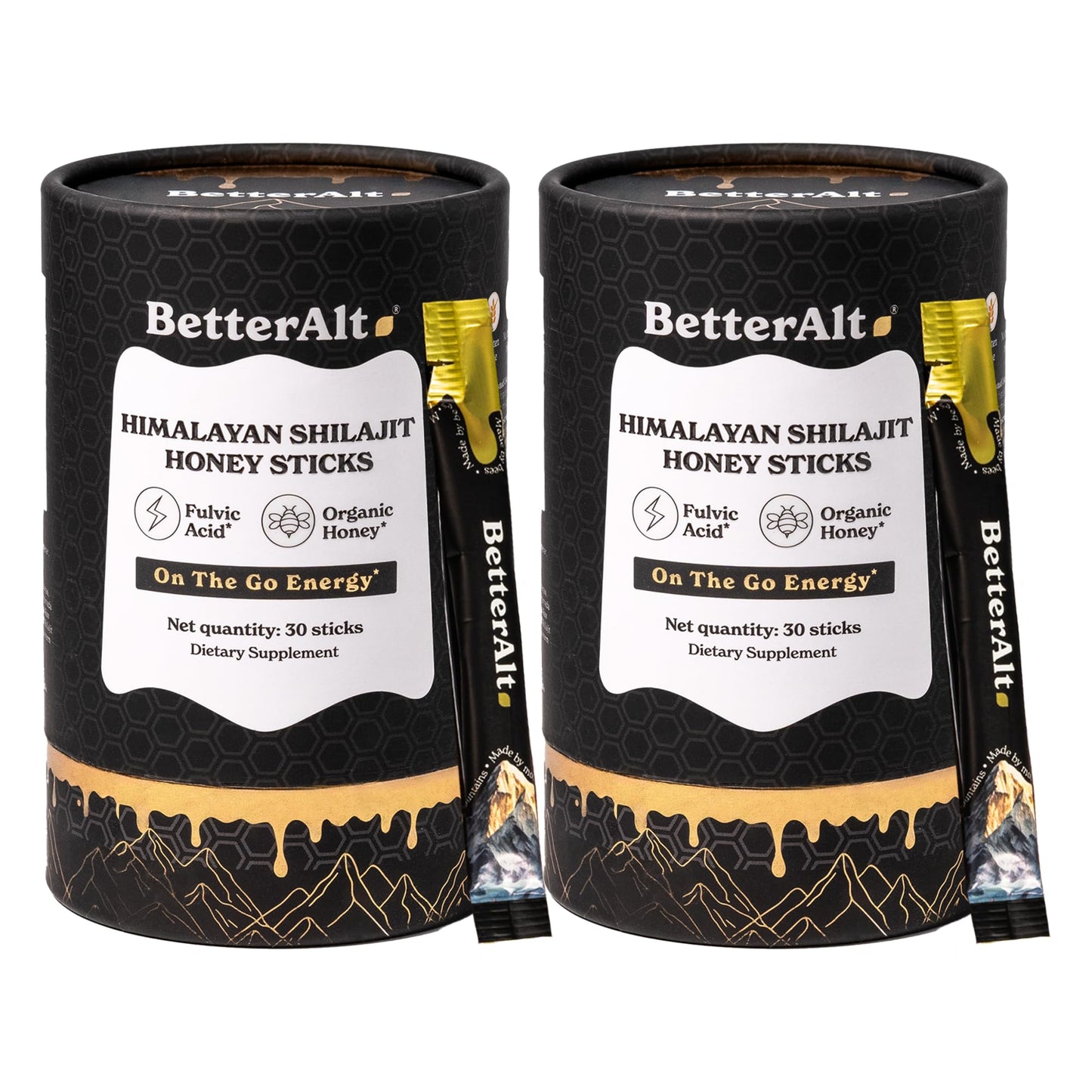 Better Alt Pure Himalayan Shilajit Honey Sticks (2 Pack) – Energy Boost & Immune Support, 85+ Minerals, 75%+ Fulvic Acid