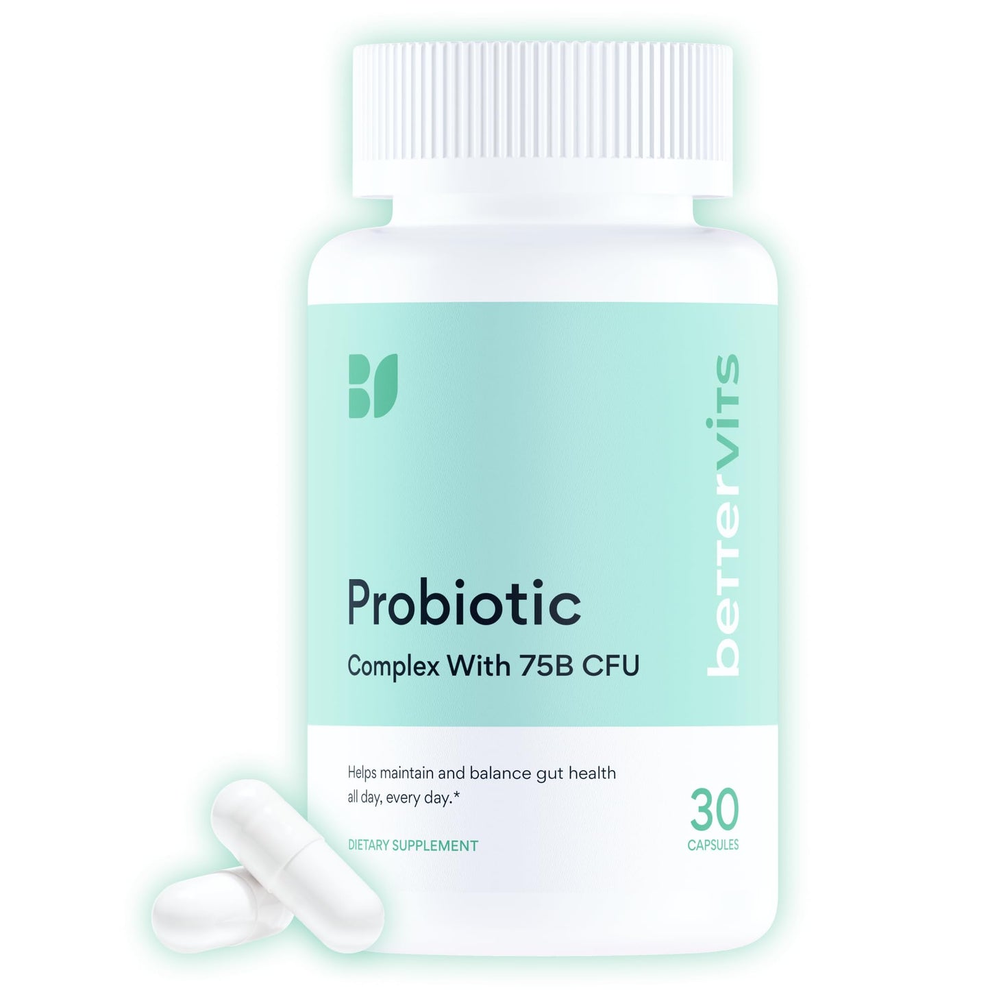 Bettervits Probiotics – 75B CFU, 12 Strains, Inulin Prebiotic | 30 Vegan Capsules