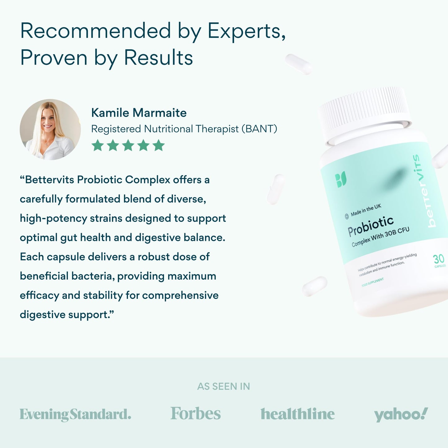 Bettervits Probiotics – 75B CFU, 12 Strains, Inulin Prebiotic | 30 Vegan Capsules