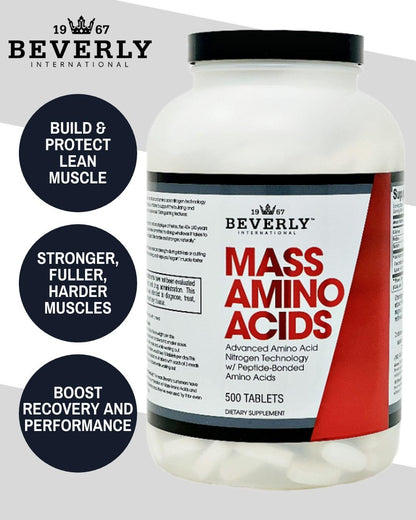 Beverly International Mass Amino Acids, 500 Tabs – Pre- & Post-Workout Support for Muscle Recovery & Repair | Complete Amino Acid Profile