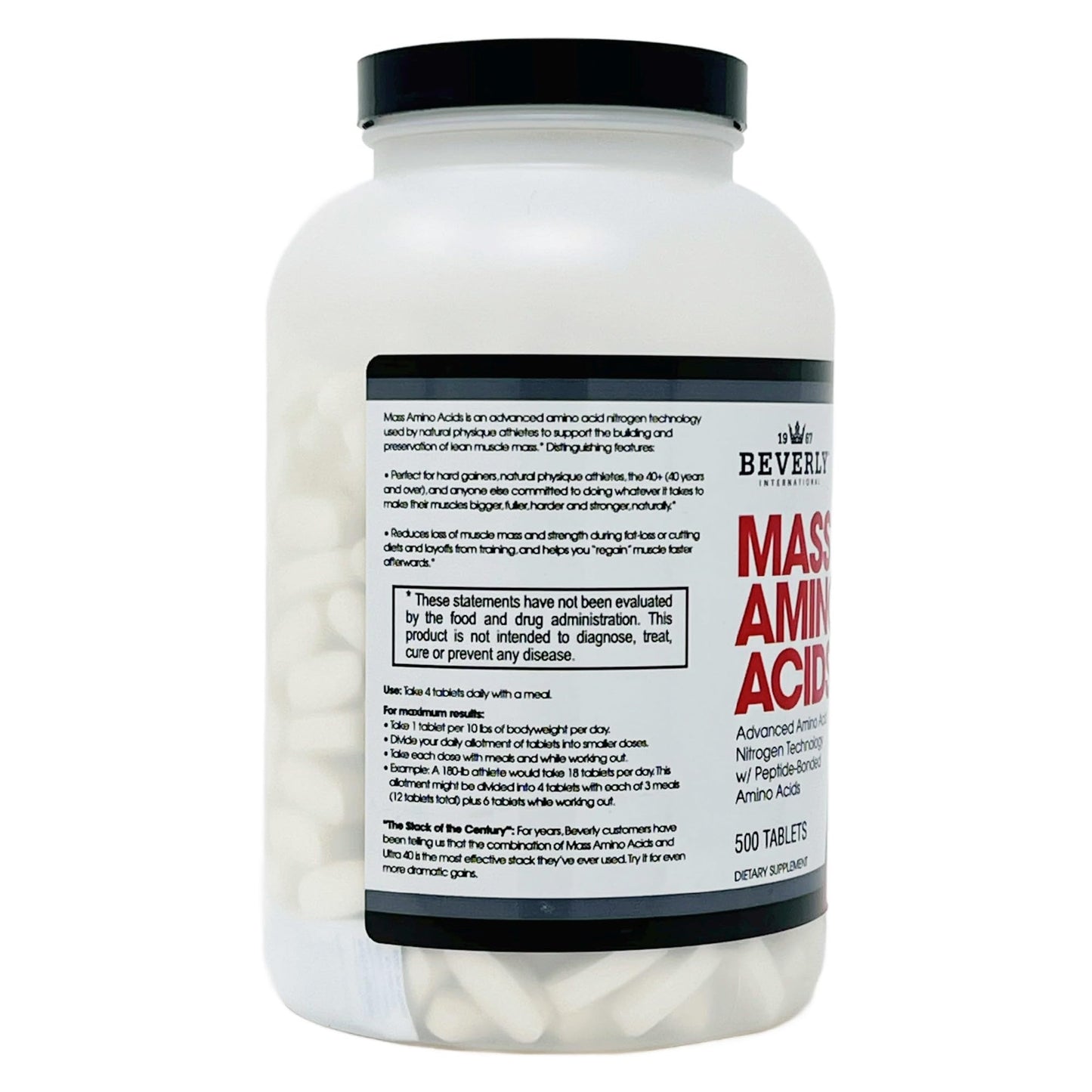 Beverly International Mass Amino Acids, 500 Tabs – Pre- & Post-Workout Support for Muscle Recovery & Repair | Complete Amino Acid Profile