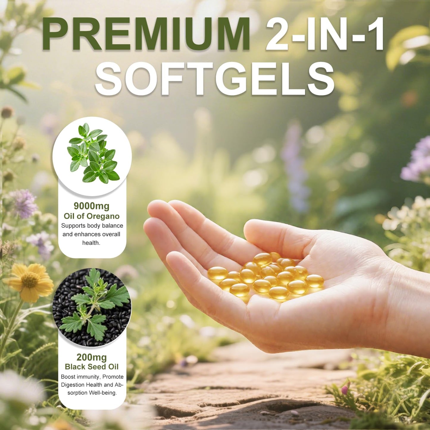 BEWORD Oil of Oregano 840 Softgels – 2-in-1 Oregano & Black Seed Oil for Immune & Antioxidant Support | Plant-Based, Non-GMO | 3-Pack