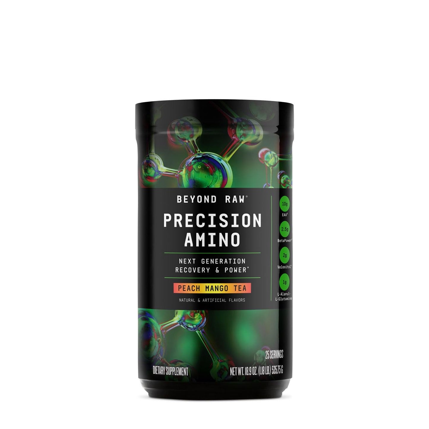 BEYOND RAW Precision Amino | Recovery & Power Amino Acid Formula | Peach Mango Tea | 25 Servings