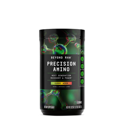 BEYOND RAW Precision Amino | 10g Essential Aminos, 8g BCAAs (2:1:1) + BetaPower & Velositol | Gummy Worm | 25 Servings