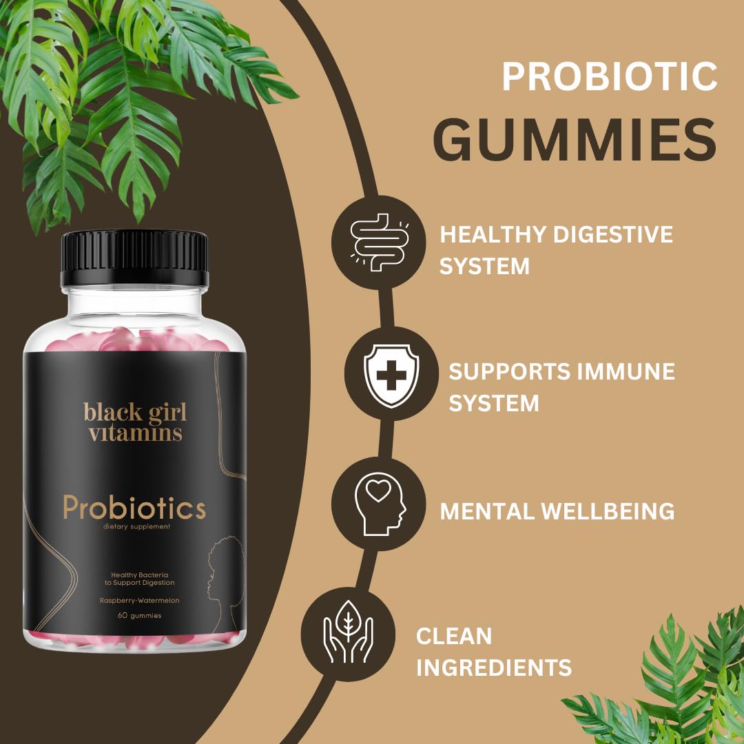 Black Girl Vitamins Probiotic Gummies | Digestive Health & Immune Support, Gluten-Free, Raspberry-Watermelon, 60ct