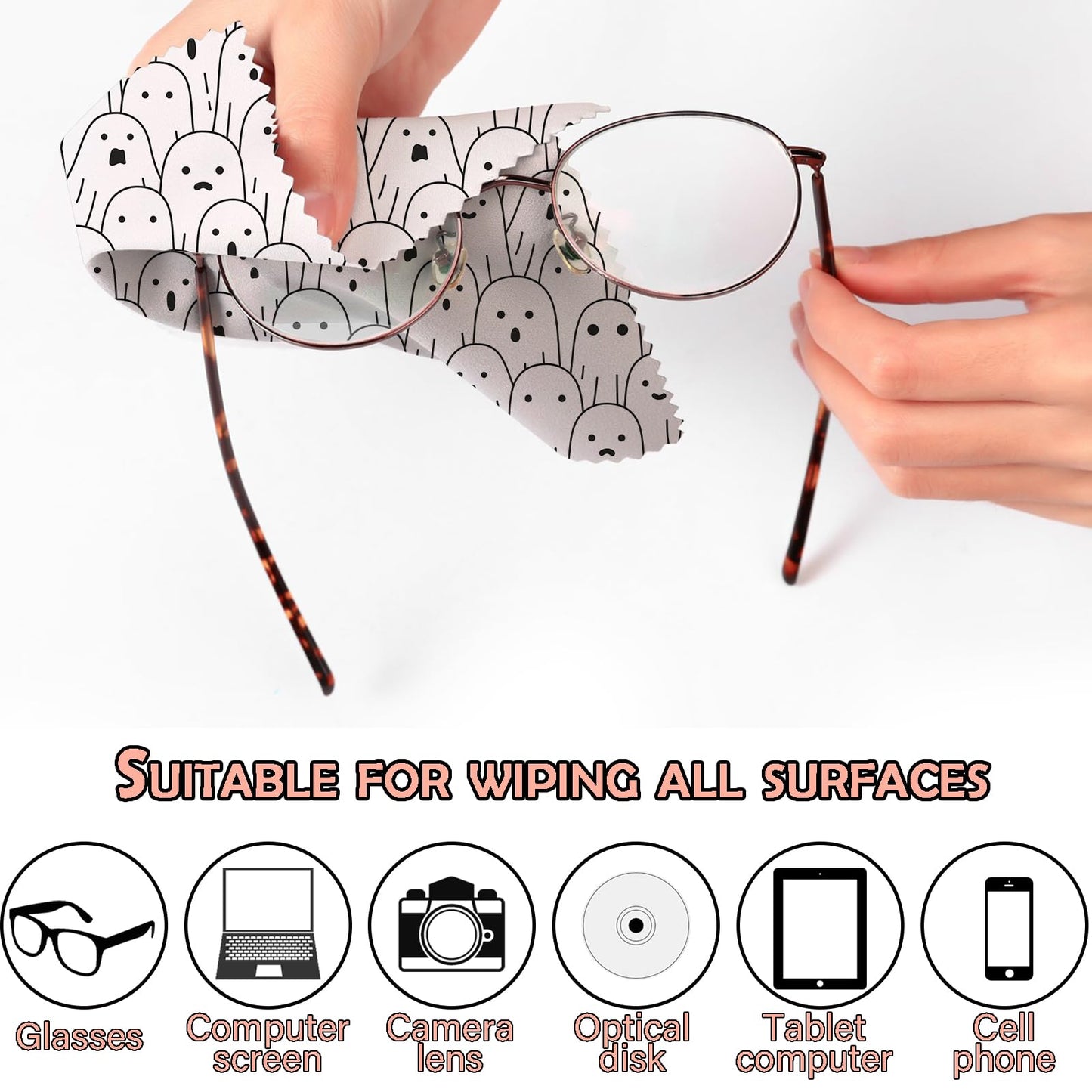 BHAHB 6 Pcs Glasses Cleaning Cloths – Microfiber Eyewear Cleaning Cloths 6.3 x 6.3 in, Skull Pattern