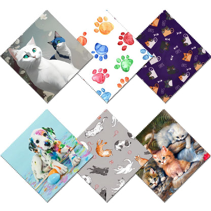 BHAHB 6-Pack Microfiber Glasses Cleaning Cloths – Cat & Dog Patterns (6.3 x 6.3 in)
