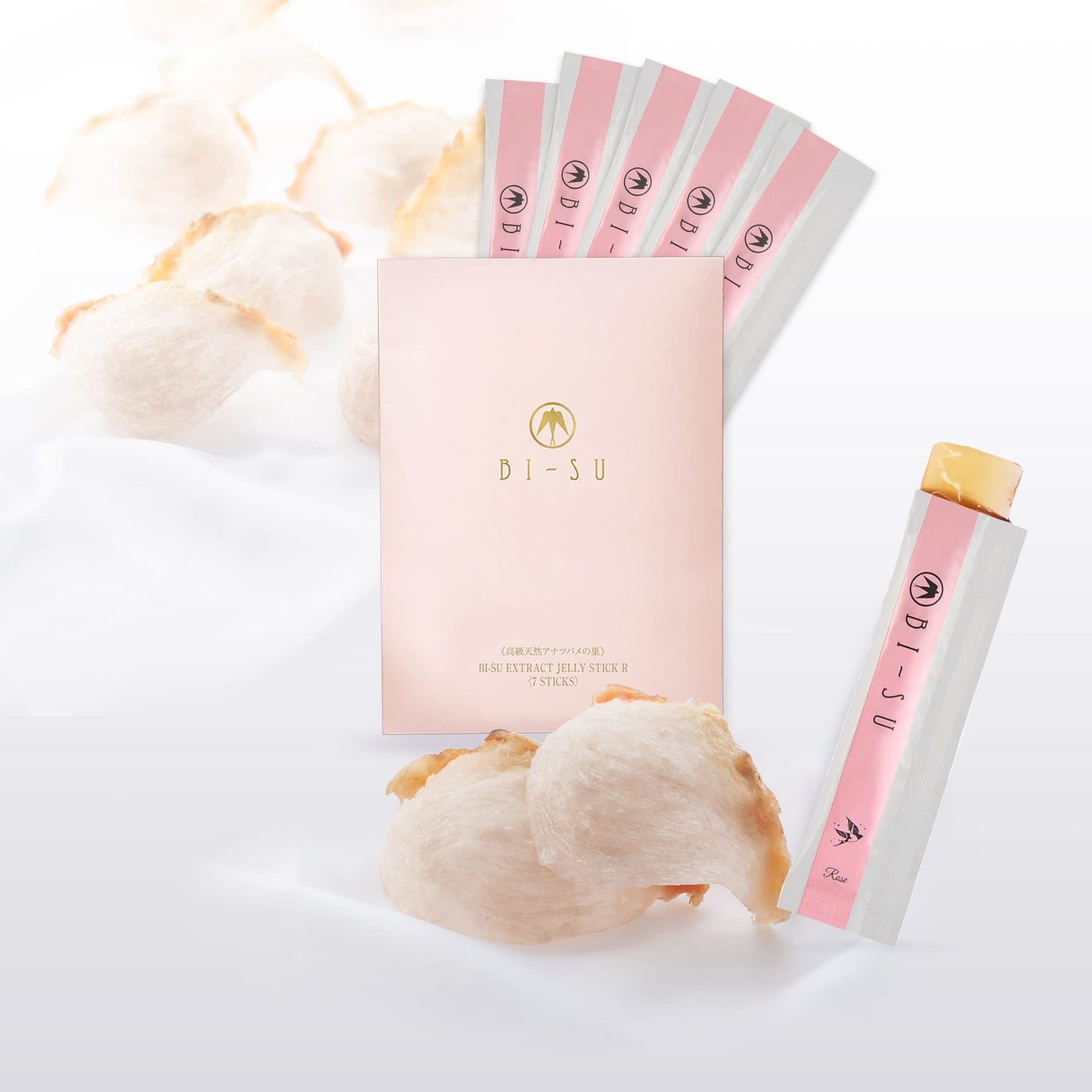 BI-SU Extract Jelly Stick | Swiftlet Nest, Collagen & Vitamin C | Rose Flavor, 7 pcs