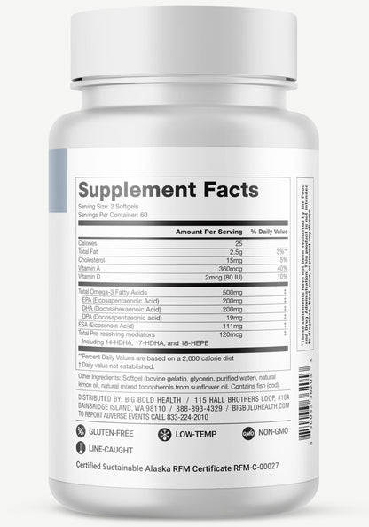 Big Bold Health Dutch Harbor Omega Maintain Softgels | Premium Alaskan Cod Liver Oil (120 Count) | MSC Certified