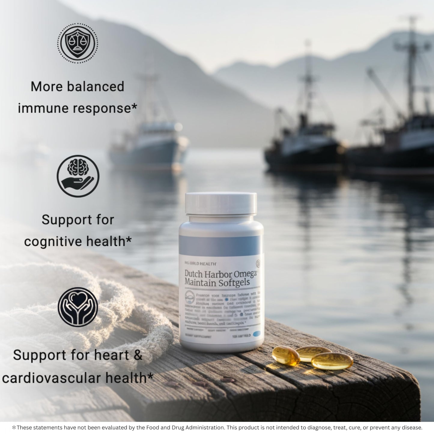 Big Bold Health Dutch Harbor Omega Maintain Softgels | Premium Alaskan Cod Liver Oil (120 Count) | MSC Certified