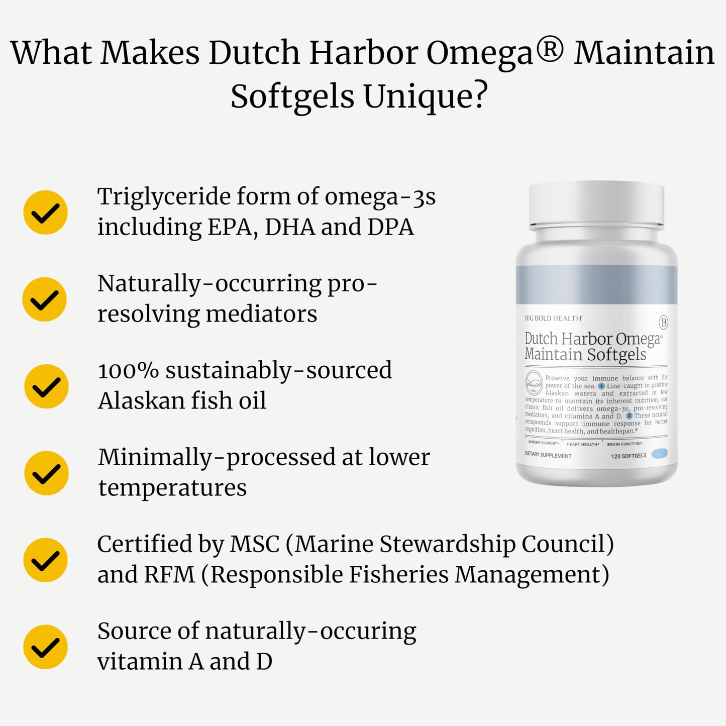 Big Bold Health Dutch Harbor Omega Maintain Softgels | Premium Alaskan Cod Liver Oil (120 Count) | MSC Certified