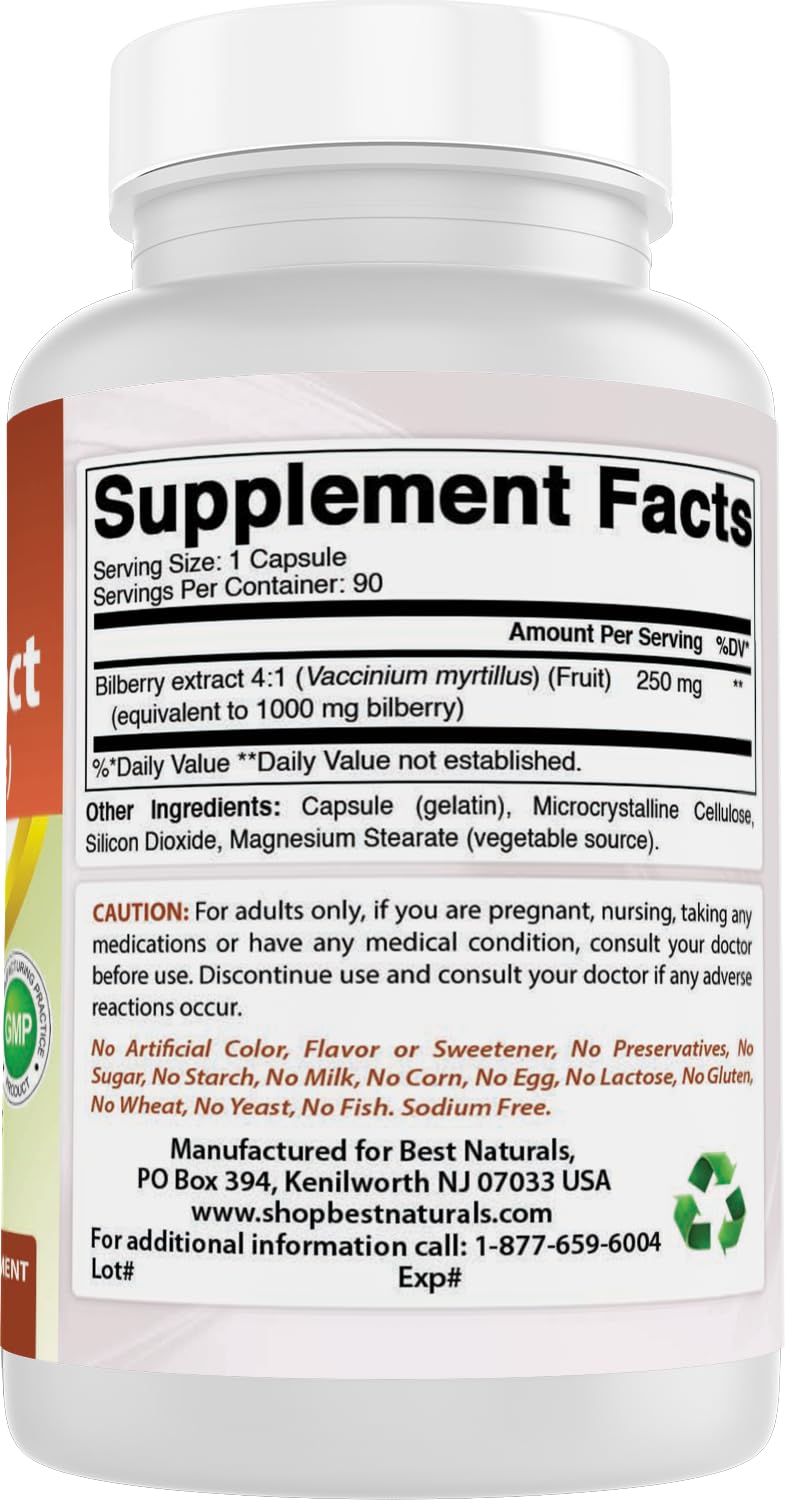 Best Naturals Bilberry Extract 1000mg Capsule (Non-GMO) Supports Healthy Vision, 90 Count