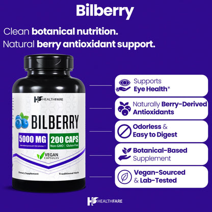 Healthfare Bilberry Eye Supplement - 5000mg Extract | Vision & Eye Health