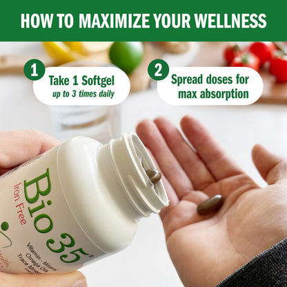 Bio-35 100ct Iron Gluten & Soy-Free | Omega 3-6-9, Minerals & B-Vitamins