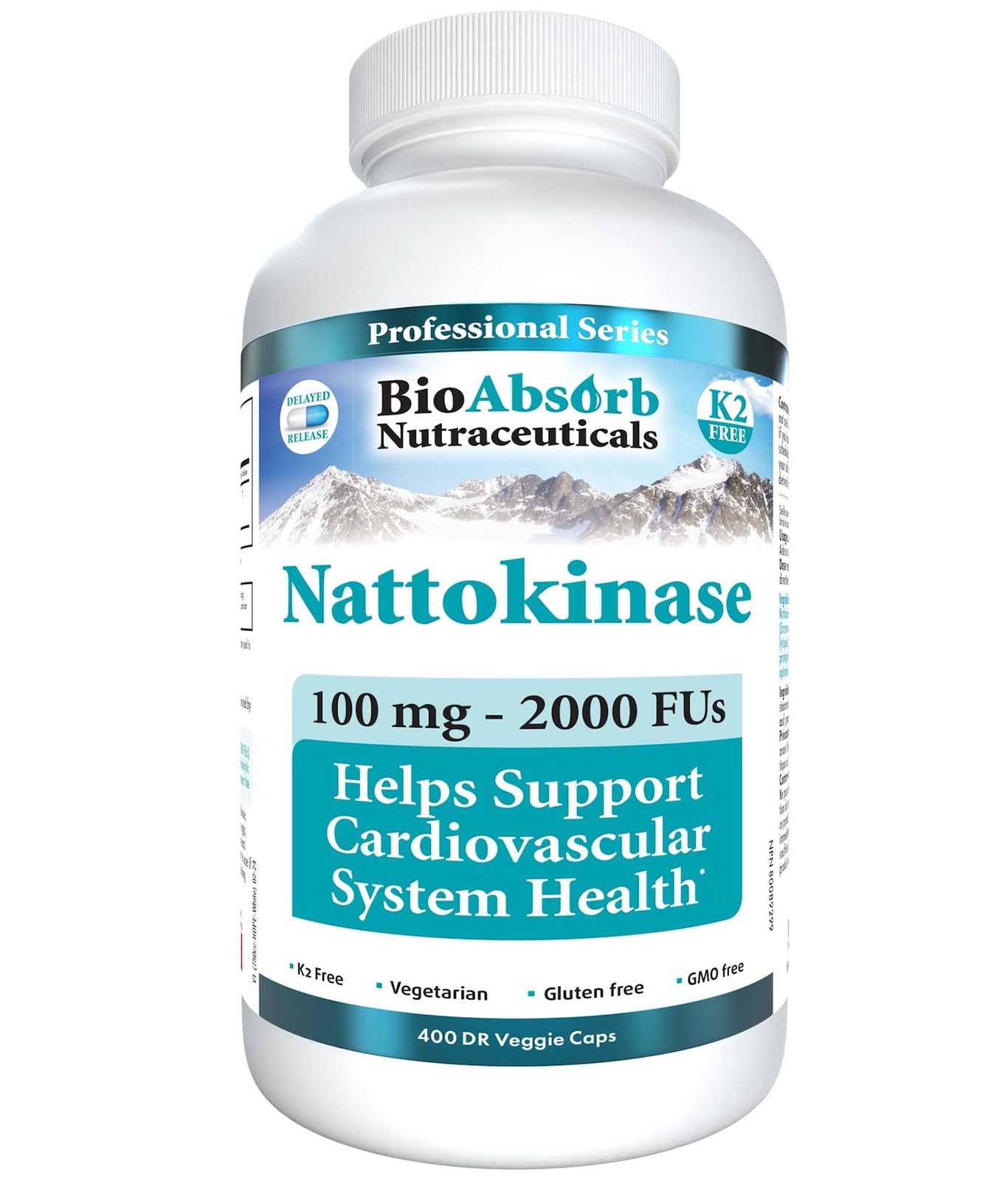 Bio Absorb Nattokinase Supplement – 100 mg, 2000 FUs, 400-Day Non-GMO Natto Extract Veggie Caps