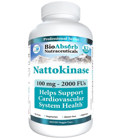 Bio Absorb Nattokinase Supplement – 100 mg, 2000 FUs, 400-Day Non-GMO Natto Extract Veggie Caps