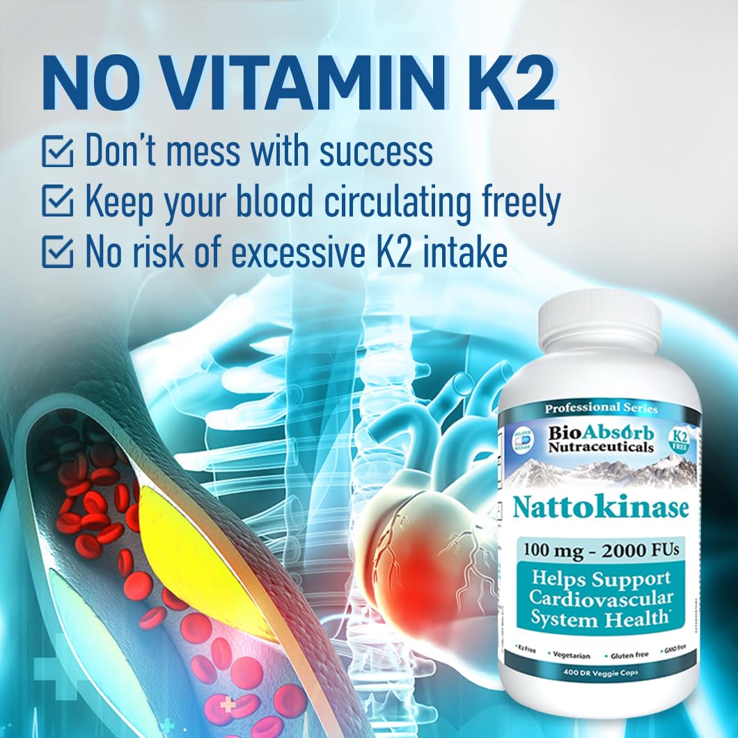 Bio Absorb Nattokinase Supplement – 100 mg, 2000 FUs, 400-Day Non-GMO Natto Extract Veggie Caps