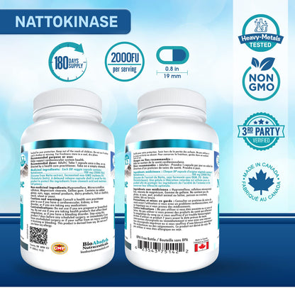 Bio Absorb Nattokinase Supplement – 100 mg, 2000 FU, 6-Month Supply | Non-GMO Natto Extract