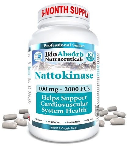 Bio Absorb Nattokinase Supplement – 100 mg, 2000 FU, 6-Month Supply | Non-GMO Natto Extract
