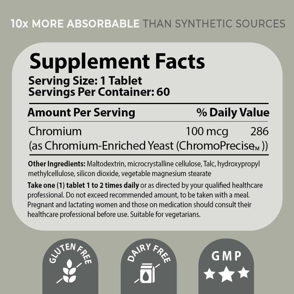 Bio-Chromium 100mcg | 10x Absorption | ChromoPrecise Chromium | Craving Control