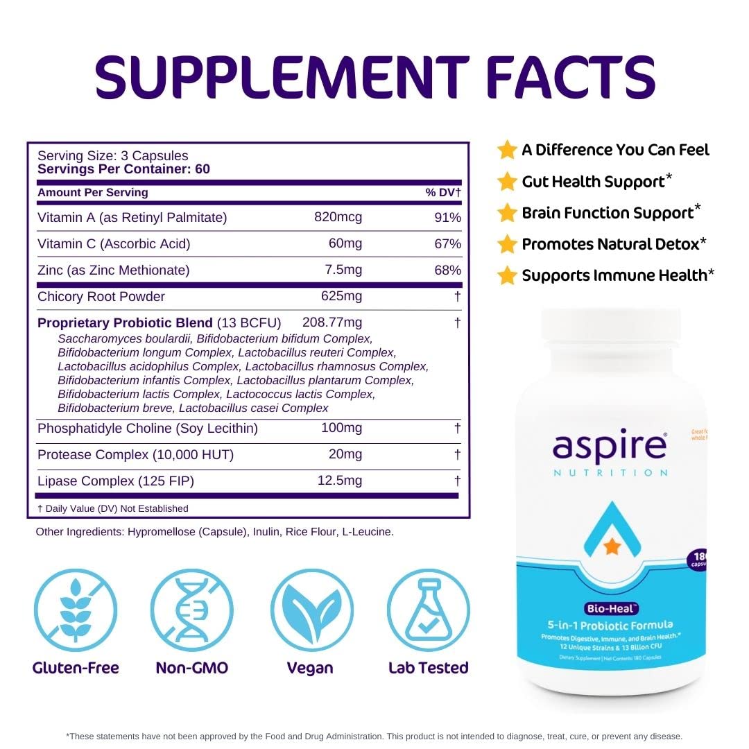 Aspire Nutrition Bio-Heal 5-in-1 Probiotic for Kids & Adults – Brain & Gut Health