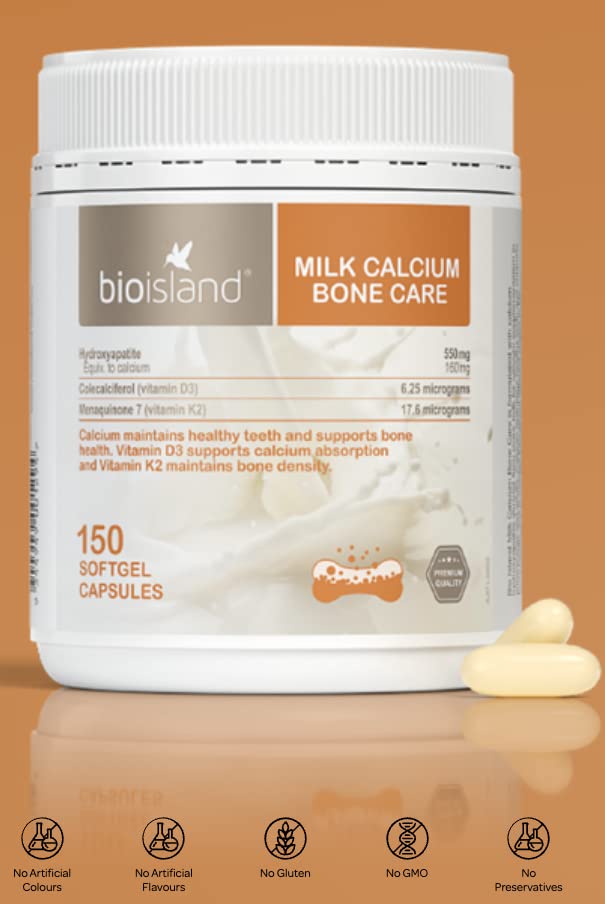 Bio Island Milk Calcium Bone Care 150 Softgel Capsules – Calcium for Bone Health with D3 & K2