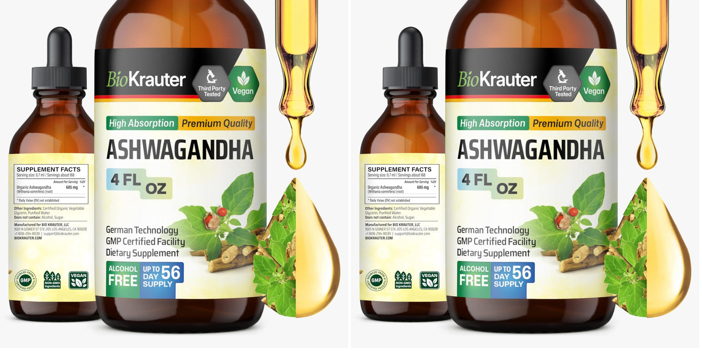 BIO KRAUTER Ashwagandha Liquid Drops – Calm Mood Support, Vegan, Alcohol & Sugar Free, 4 oz (Pack of 2)