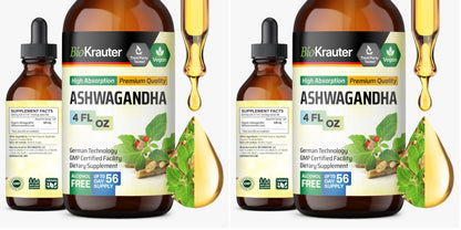 BIO KRAUTER Ashwagandha Liquid Drops – Calm Mood Support, Vegan, Alcohol & Sugar Free, 4 oz (Pack of 2)