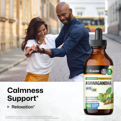 BIO KRAUTER Ashwagandha Liquid Drops – Calm Mood Support, Vegan, Alcohol & Sugar Free, 4 oz (Pack of 2)