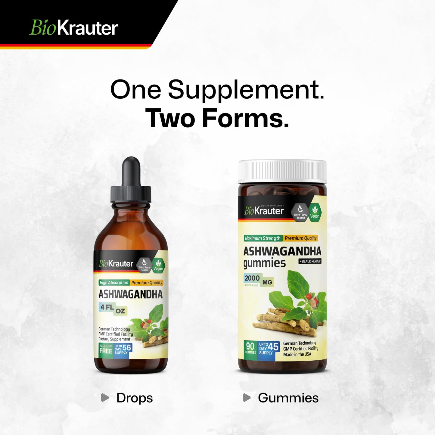 BIO KRAUTER Ashwagandha Liquid Drops – Calm Mood Support, Vegan, Alcohol & Sugar Free, 4 oz (Pack of 2)