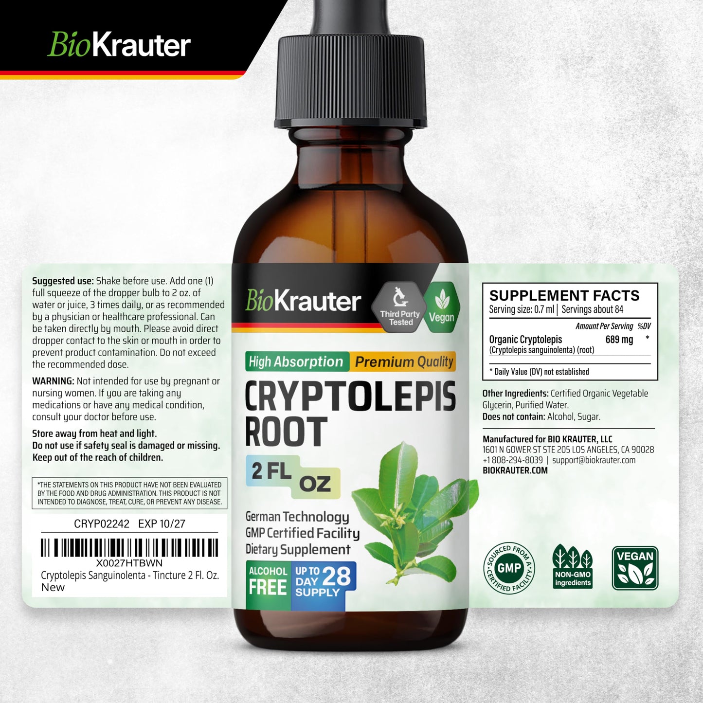 BIO KRAUTER Cryptolepis Extract - Vegan Immunity Tincture (2 oz)