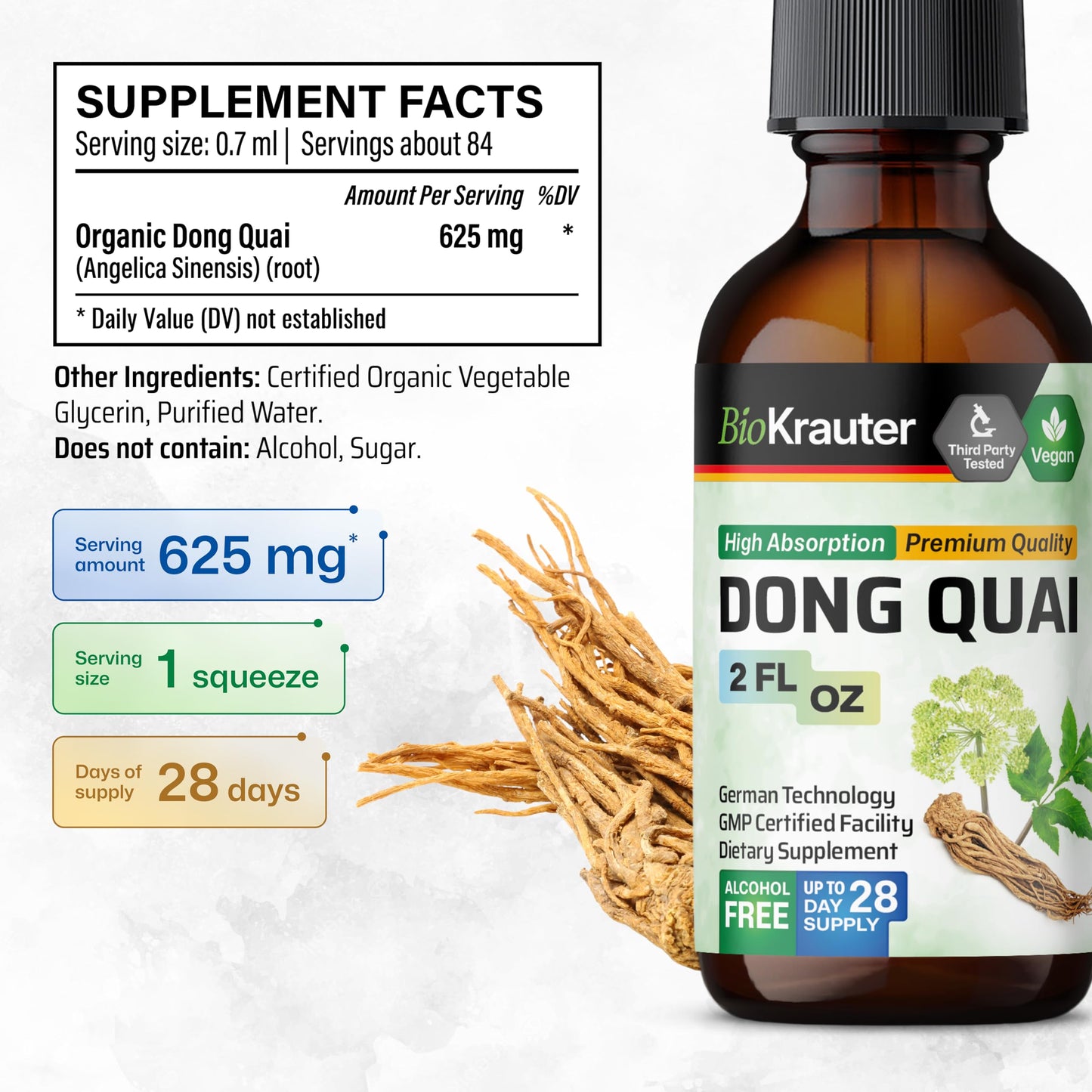 BIO KRAUTER Dong Quai Drops for Menopause Support – 2 oz, Vegan Angelica Root Tincture