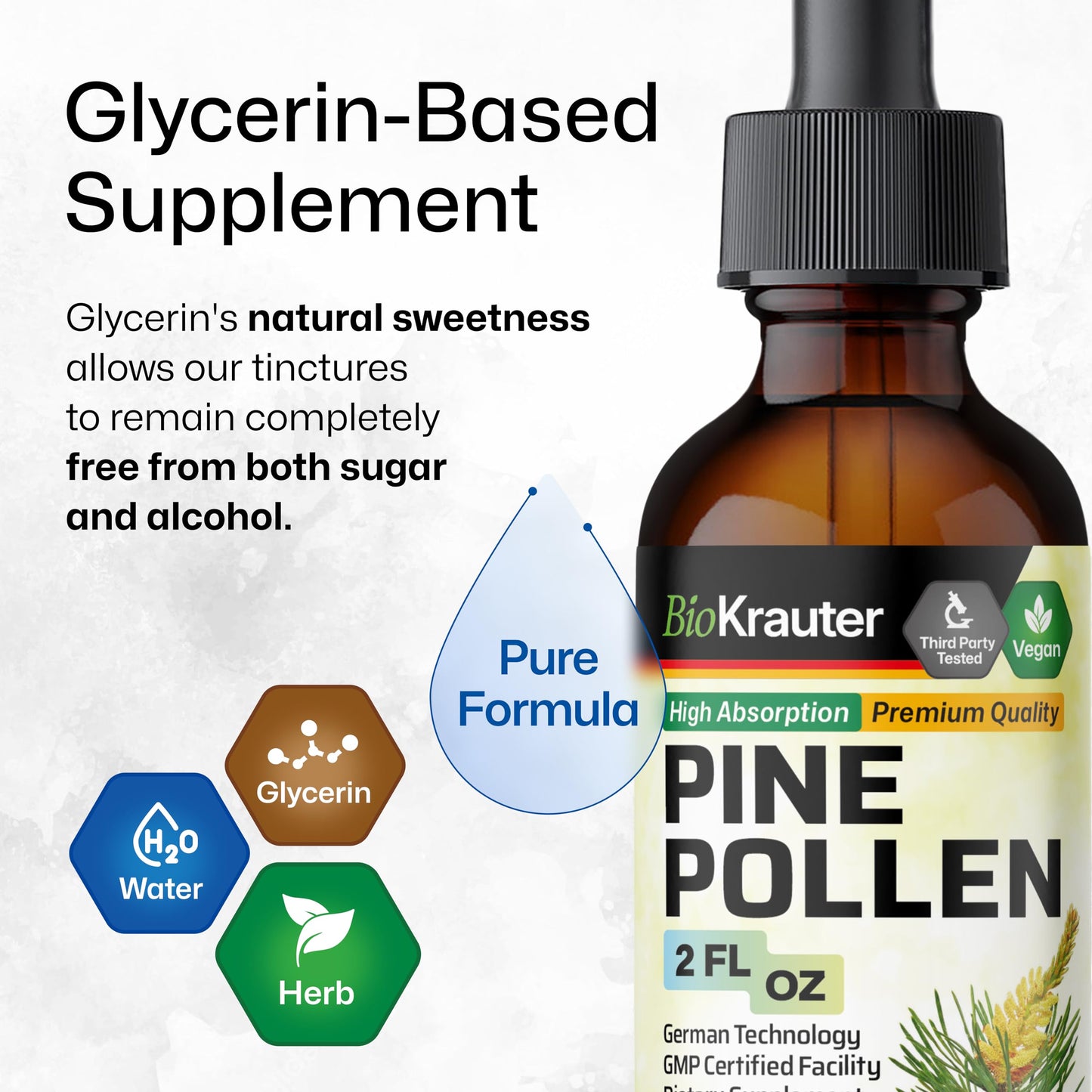 BIO KRAUTER Pine Pollen Tincture | Immune Support Liquid Extract (2 Fl Oz) - Alcohol & Sugar Free