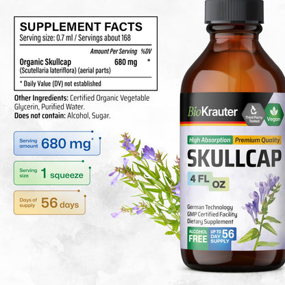 BIO KRAUTER Skullcap Tincture - Alcohol-Free, Vegan, 4 Fl Oz
