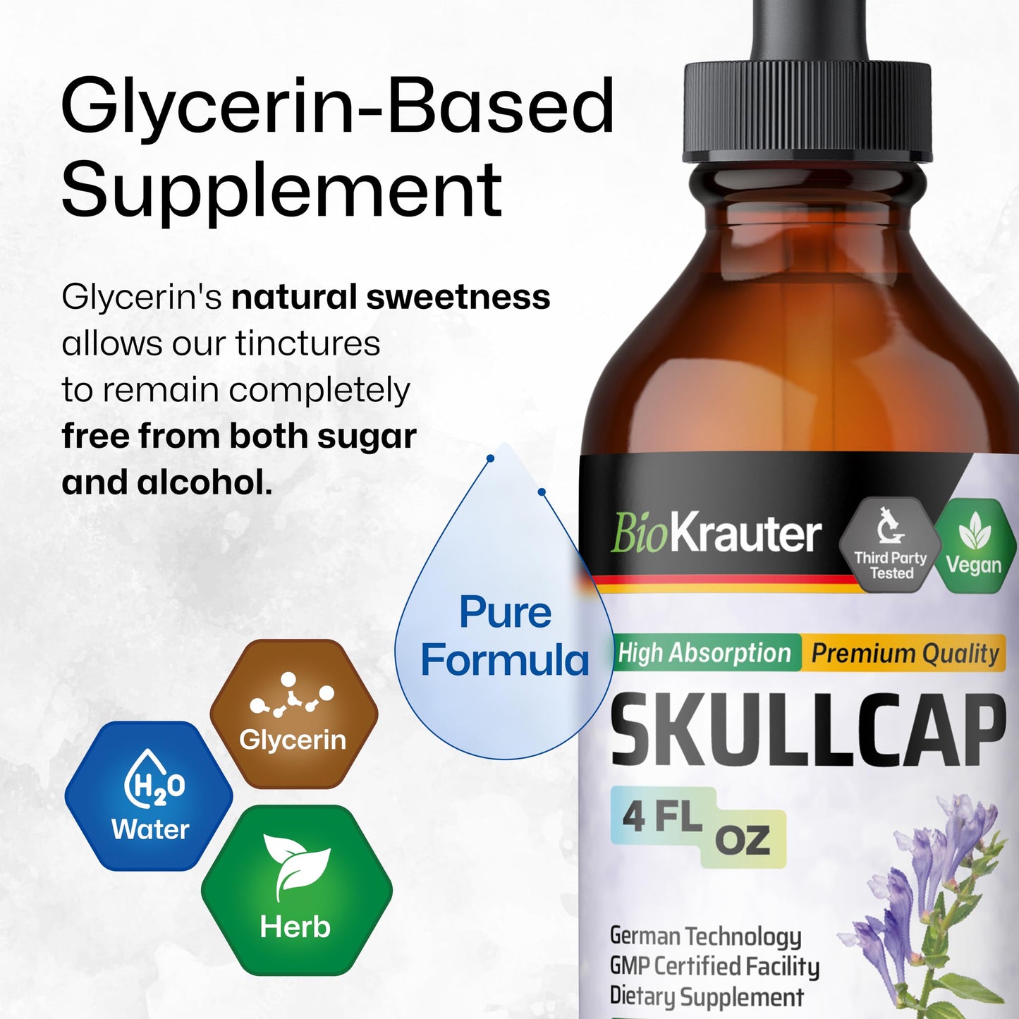 BIO KRAUTER Skullcap Tincture - Alcohol-Free, Vegan, 4 Fl Oz