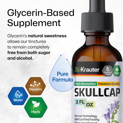 BIO KRAUTER Skullcap Tincture – Vegan, Alcohol-Free, Scutellaria Lateriflora Drops 2 Fl Oz