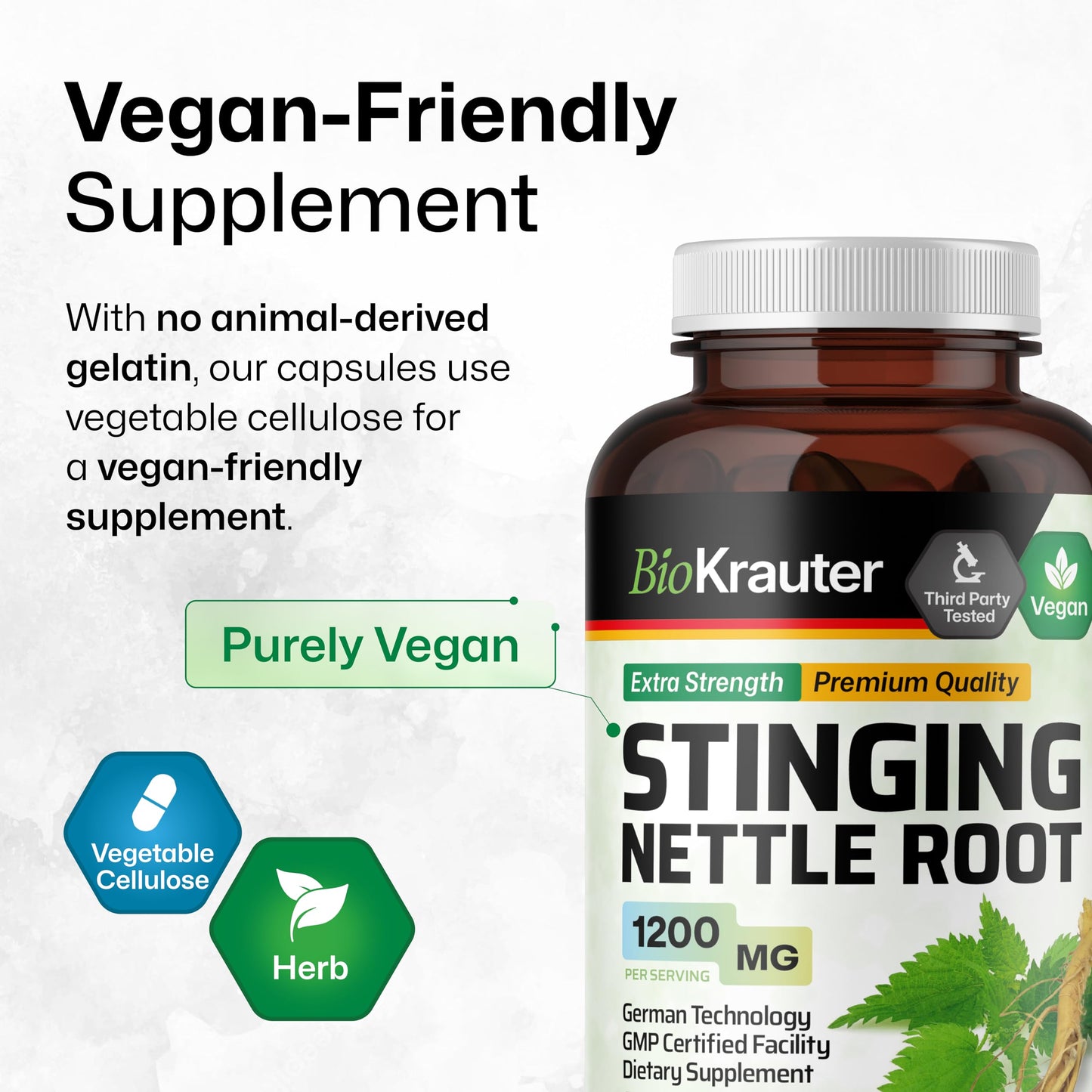 BIO KRAUTER Stinging Nettle Capsules 1200 mg – 250 Urinary Tract & Overall Support Caps – Nettle Root Powder (Urtica Dioica) – Non-GMO – Pack of 2