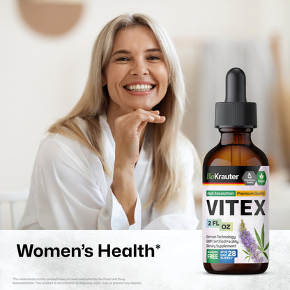 BIO KRAUTER Vitex Chasteberry Supplement for Women & Menopause Support - 2 Fl Oz - Vegan, Non-GMO, Alcohol & Sugar Free