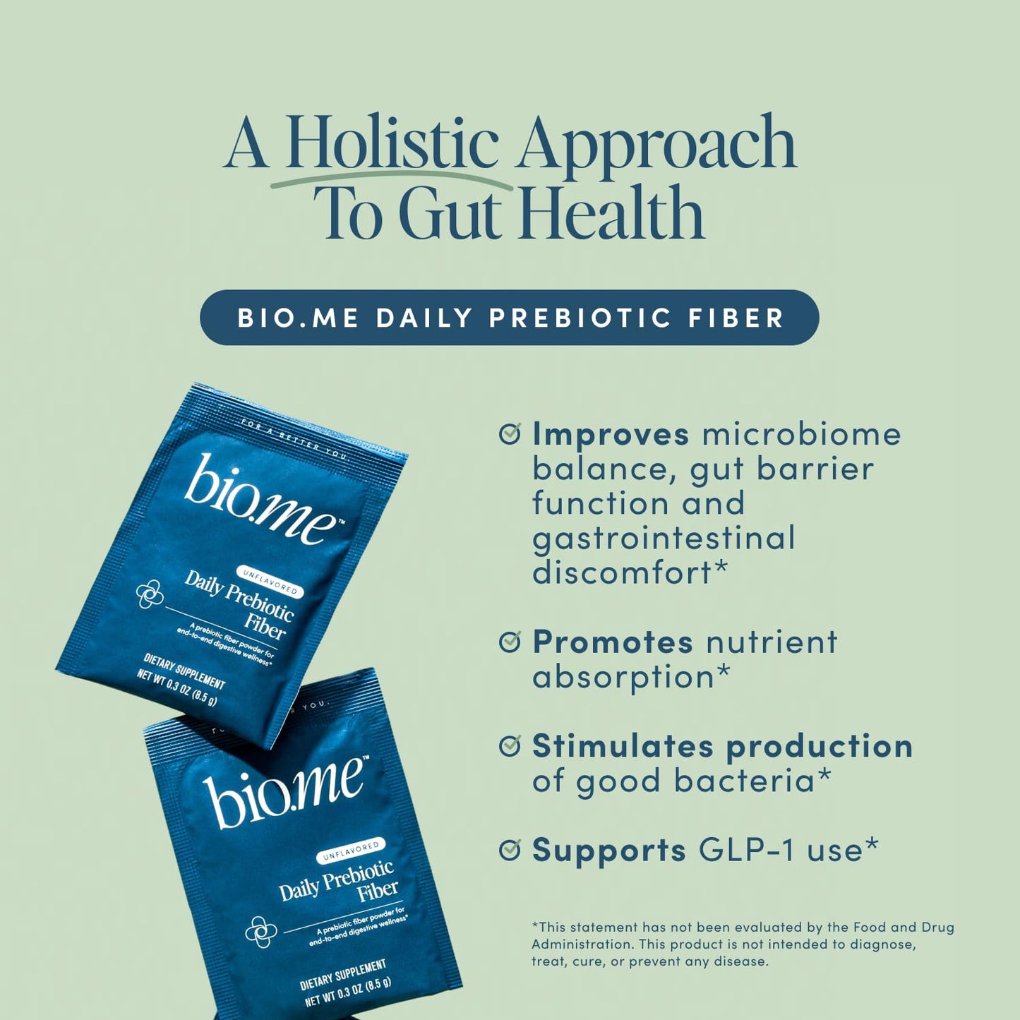 Bio.me Daily Prebiotic Fiber Powder Unflavored — 20 Travel Packs, 7g per Serving
