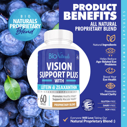 Bio Naturals Vision Formula - All Natural Eye Vitamin Supplement with Lutein, Zeaxanthin & More | 60 Veggie Capsules