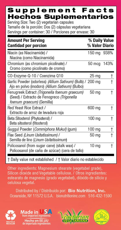 Bio Nutrition Cholesterol Wellness 60 Vegetarian Capsules | Natural Formula | High in Nutrients