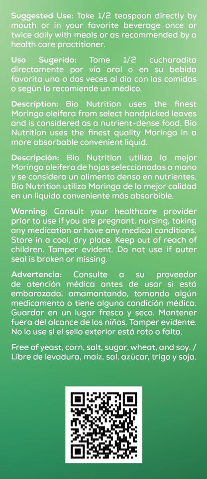 Bio Nutrition Moringa Liquid Supplement 4 fl oz | Antioxidants, Quercetin & Immune Support