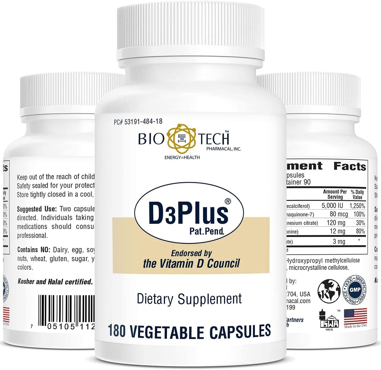 Bio-Tech Pharmacal D3Plus – 180 Count (Vitamin D3 + K2)