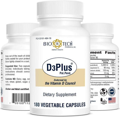 Bio-Tech Pharmacal D3Plus – 180 Count (Vitamin D3 + K2)