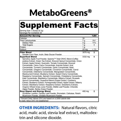 BioTrust Metabo Greens Superfood Powder – Berry Flavor, 30 Servings