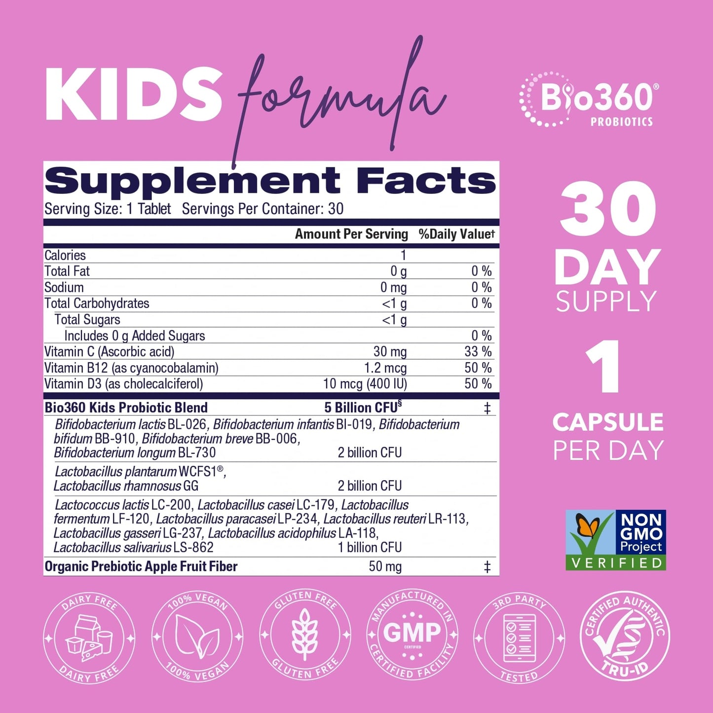 Bio360 Probiotics for Kids – 15 Strains, 5B CFU, Mixed Berry (30 Chews)