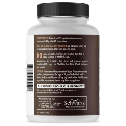 BioSchwartz 13-in-1 Mushroom Complex Capsules | Organic Lions Mane, Chaga, Reishi, Cordyceps | BioPerine - 90 Count